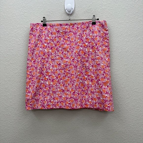 Talbots Pink Orange White Floral Lined Back Zip Pencil Skirt CN2866 Womens sz 14 - Picture 1 of 5